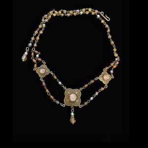 Vtg Banana Bob Victorian festoon necklace ab amber opal ox gold 20” adjustable